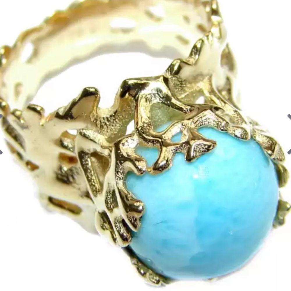 VINTAGE DESIGN LARIMAR 18K GOLD OVER .925 SS RING
